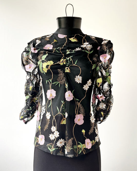 Blusa mesh con bordado floral H&M