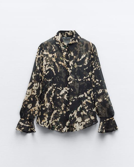 Blusa manga larga estampada semitransparente Zara