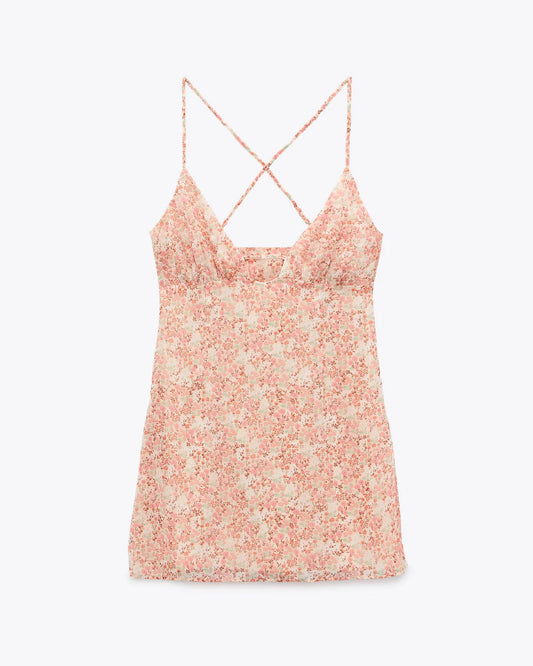 Vestido corto con estampado floral Zara