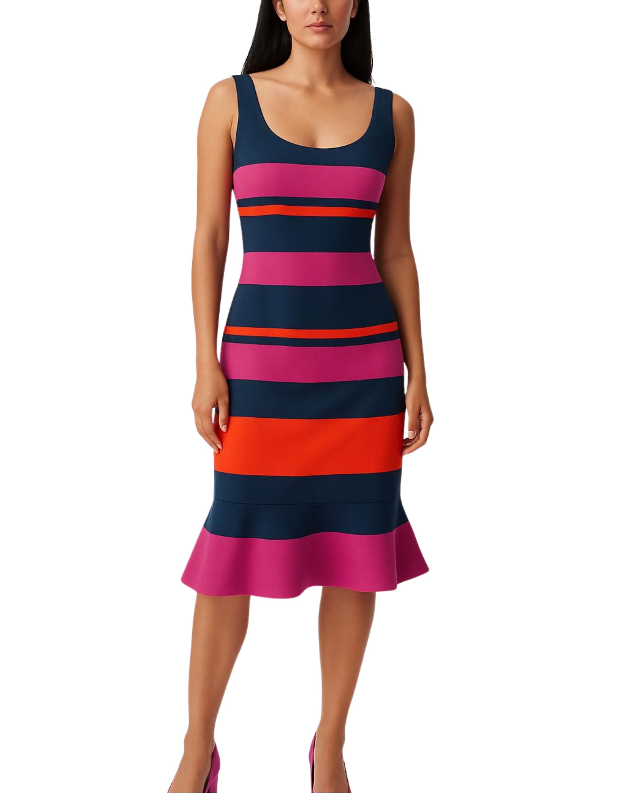 Vestido coctel de rayas Belle Badgley Mischka